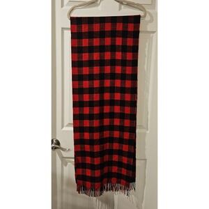 J.Crew Red Black Buffalo Plaid Scarf Fringe Winter‎ Acrylic Women 80x15